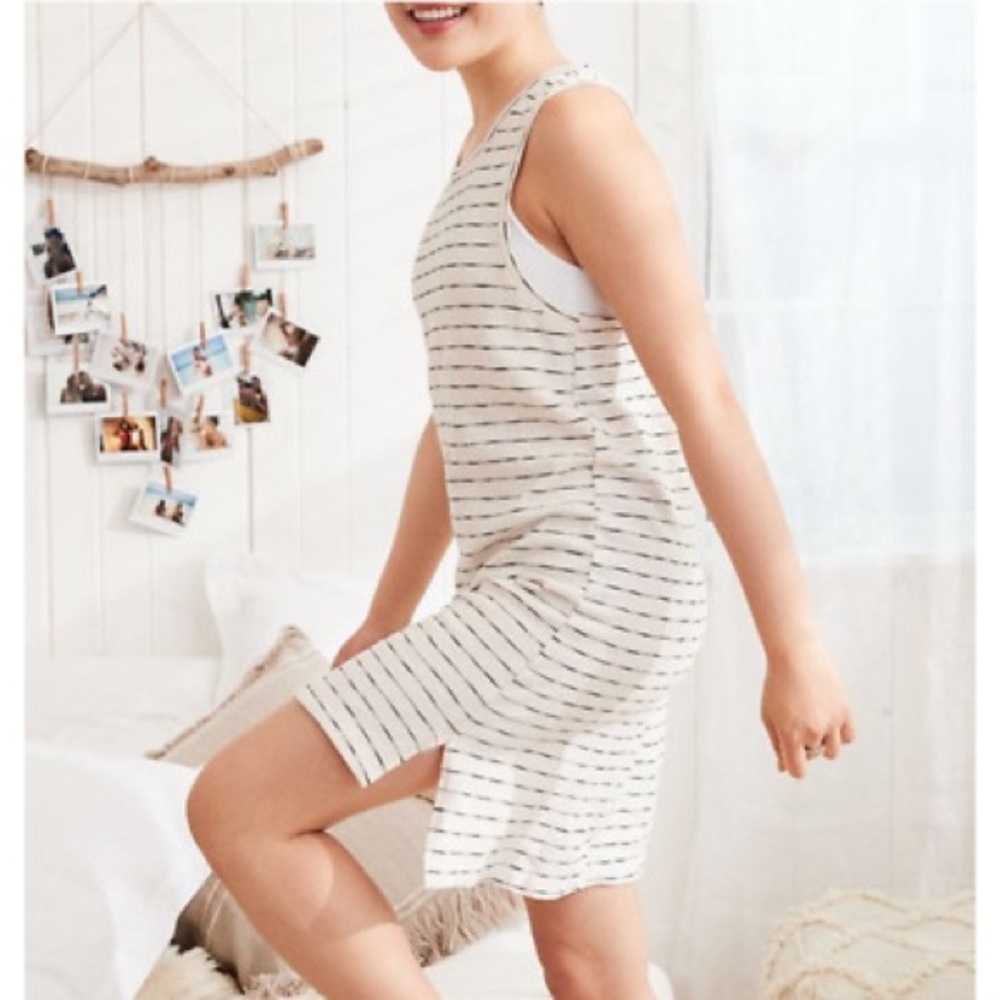 SOLD - Aerie Off-White & Black Striped Ribbed Tank Dress Size Medium